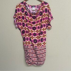 Carmen Marc Valvo Swimwear Ruched Cover-Up Dress Pink Orange XS/S Beach Pool